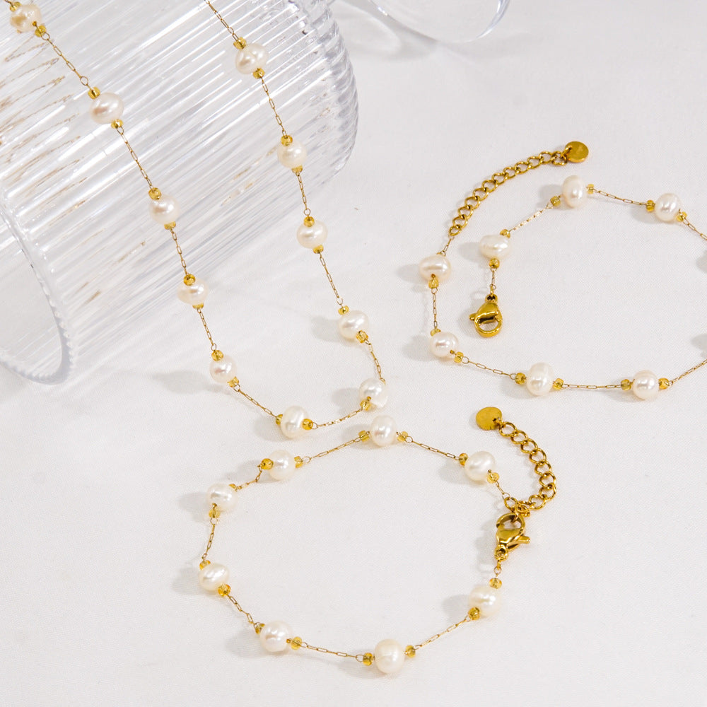 Ondes de Perles - Freshwater Pearl Necklace, Bracelet, Anklet 14k Gold