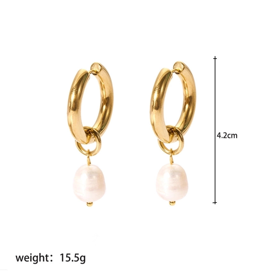 Larmes de Perle - 18K Gold Freshwater Pearl Plated Huggie Earrings
