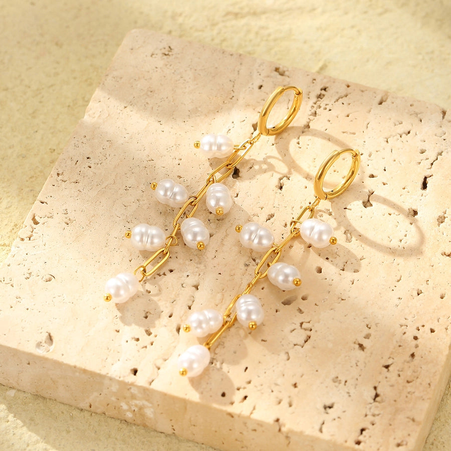 Pluie Perlée - Cascading Pearl Tassel Earrings 18k Gold Plated