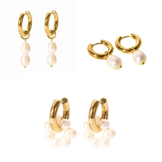 Larmes de Perle - 18K Gold Freshwater Pearl Plated Huggie Earrings