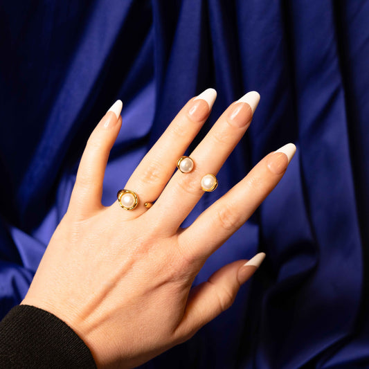 Anneaux Perlés - Pearl Rings 16K White Gold Plated